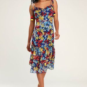 Lulus Blue Floral Tie Strap Dress